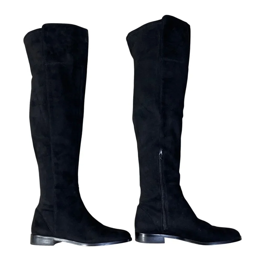 Ann Taylor OTK Carlene Boot Black Flat Suede Size 8 Almond Toe